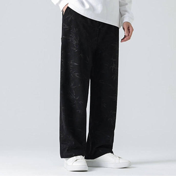 Buddha Stones Bamboo Pattern Corduroy Men's Wide Leg Pants With Pockets - image 15