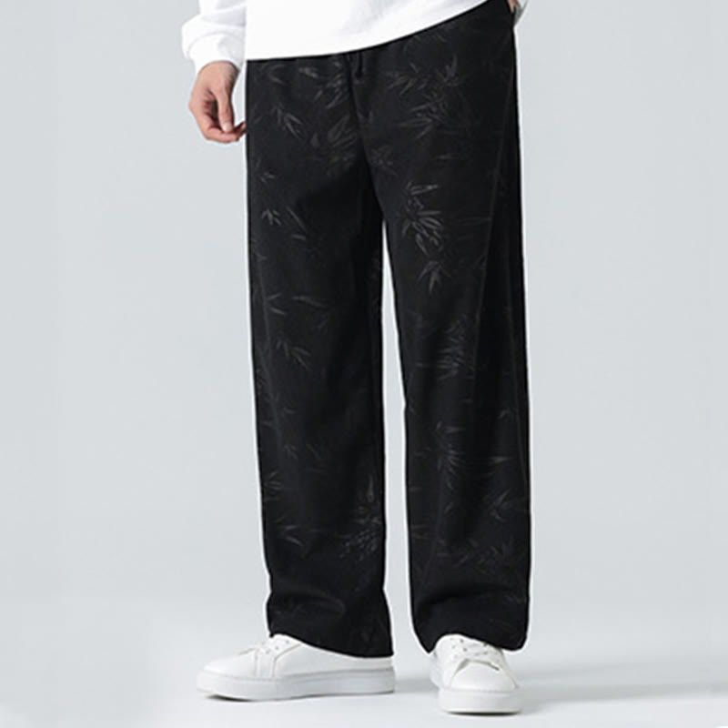 Buddha Stones Bamboo Pattern Corduroy Men's Wide Leg Pants With Pockets - image 10