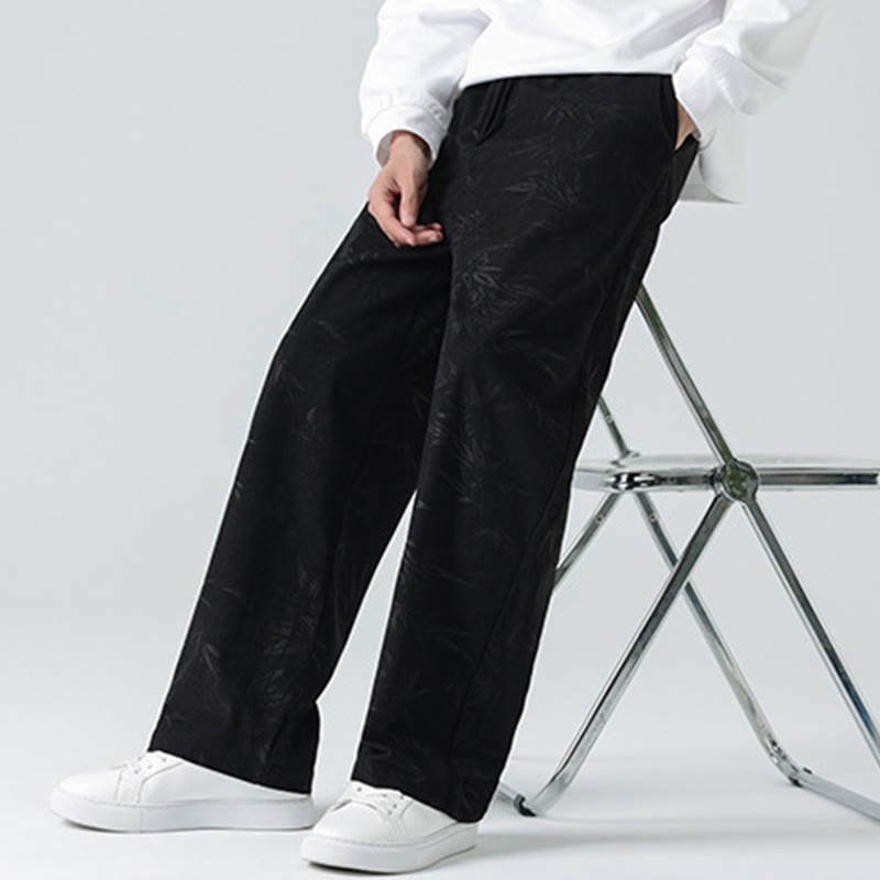 Buddha Stones Bamboo Pattern Corduroy Men's Wide Leg Pants With Pockets - Black - US/UK/AU46，EU56 (5XL) - image 8