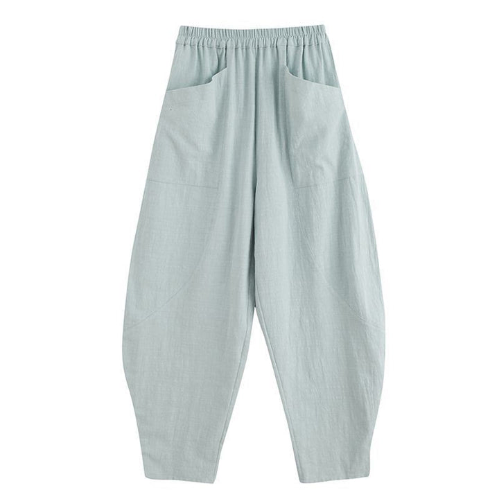 Buddha Stones Solid Color Cotton Ramie Linen Men's Elastic Waist Harem Pants With Pockets - image 27