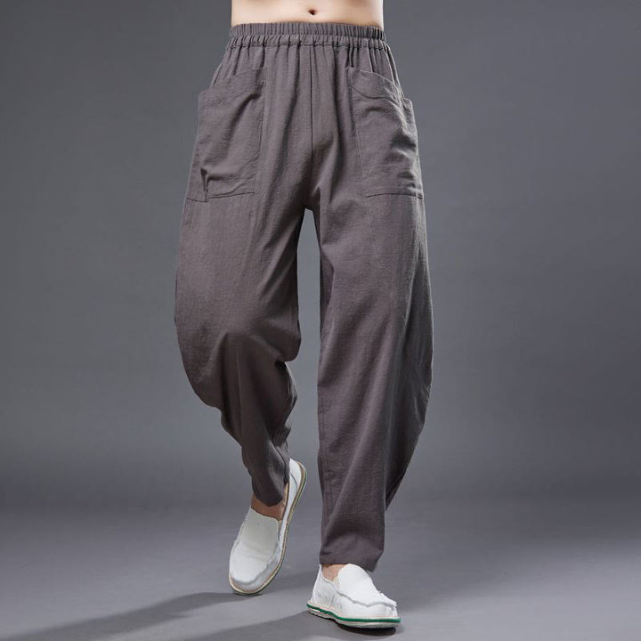 Buddha Stones Solid Color Cotton Ramie Linen Men's Elastic Waist Harem Pants With Pockets - Tan - US/UK/AU38，EU48 (XL) - image 33