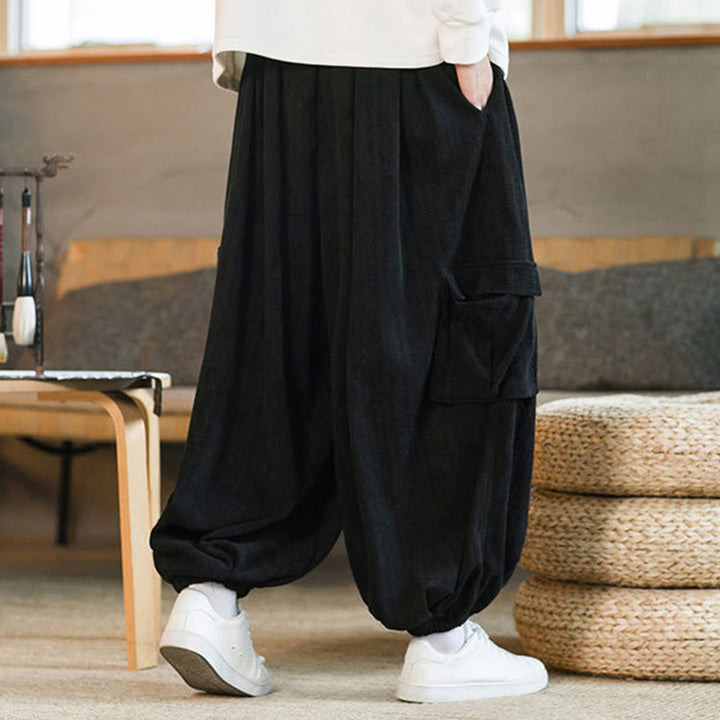 Buddha Stones Fall Winter Men's Drawstring Chenille Corduroy Cargo Pants With Pockets - image 7