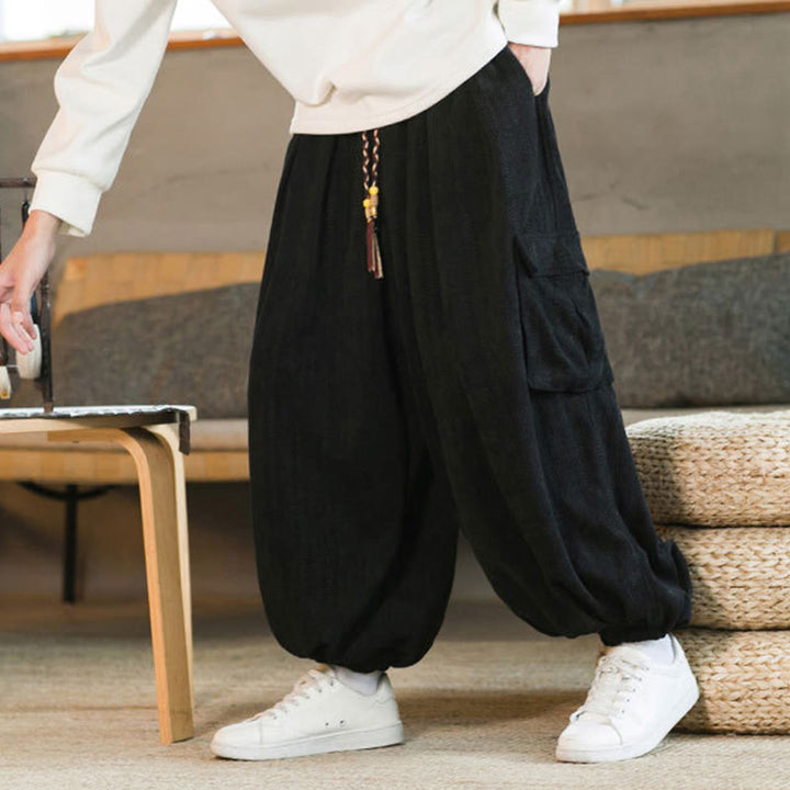 Buddha Stones Fall Winter Men's Drawstring Chenille Corduroy Cargo Pants With Pockets - image 6