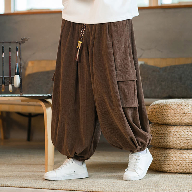 Buddha Stones Fall Winter Men's Drawstring Chenille Corduroy Cargo Pants With Pockets - image 17