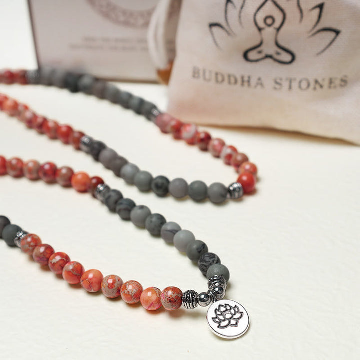 Buddha Stones 108 Mala Beads Natural Stone Sea Sediment Jasper Lotus Protection Bracelet - image 5