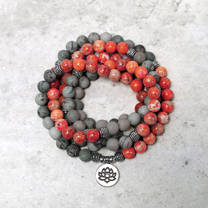 Buddha Stones 108 Mala Beads Natural Stone Sea Sediment Jasper Lotus Protection Bracelet - image 1