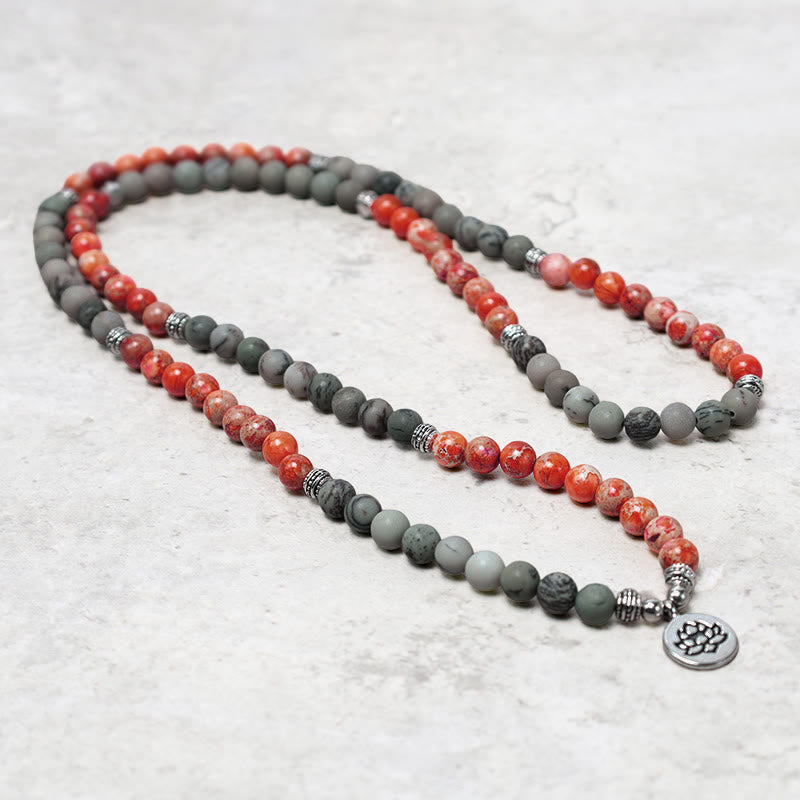 Buddha Stones 108 Mala Beads Natural Stone Sea Sediment Jasper Lotus Protection Bracelet - image 3