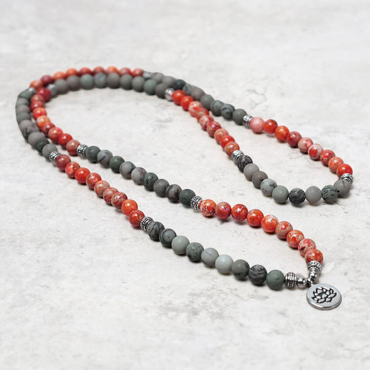 Buddha Stones 108 Mala Beads Natural Stone Sea Sediment Jasper Lotus Protection Bracelet - image 3