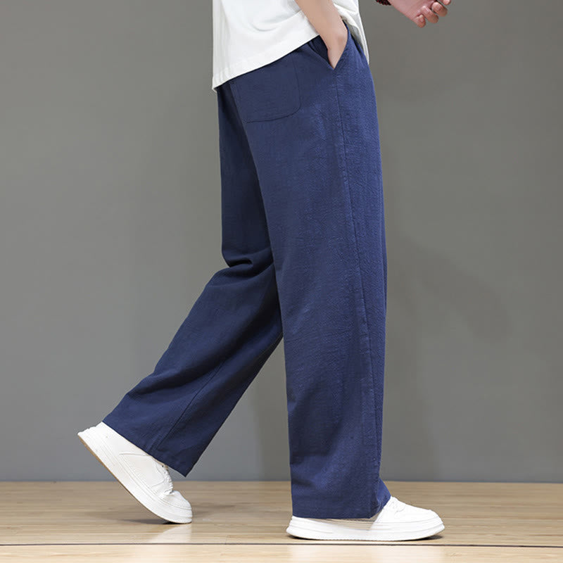 Buddha Stones Summer Men's Cotton Linen Straight Leg Pants With Pockets - image 3