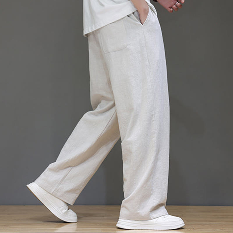 Buddha Stones Summer Men's Cotton Linen Straight Leg Pants With Pockets - image 13