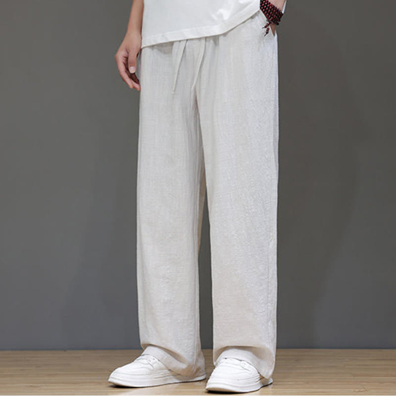 Buddha Stones Summer Men's Cotton Linen Straight Leg Pants With Pockets - image 16