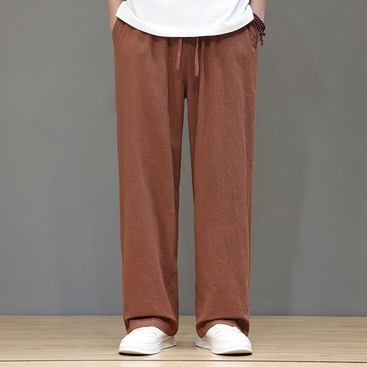 Buddha Stones Summer Men's Cotton Linen Straight Leg Pants With Pockets - image 39