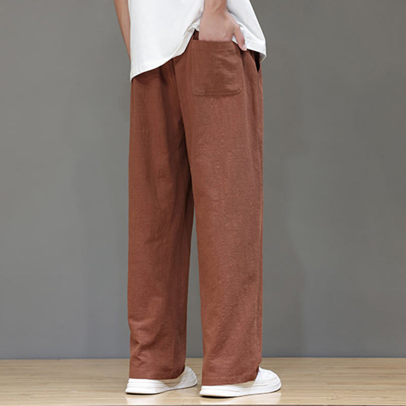 Buddha Stones Summer Men's Cotton Linen Straight Leg Pants With Pockets - image 42