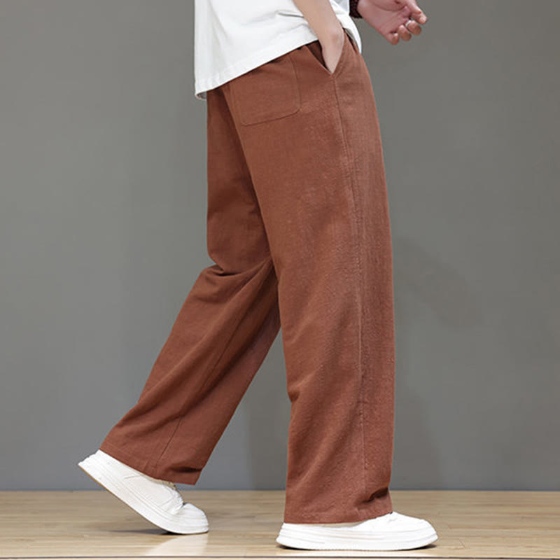 Buddha Stones Summer Men's Cotton Linen Straight Leg Pants With Pockets - image 41