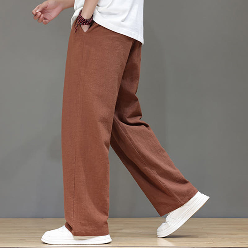 Buddha Stones Summer Men's Cotton Linen Straight Leg Pants With Pockets - image 44