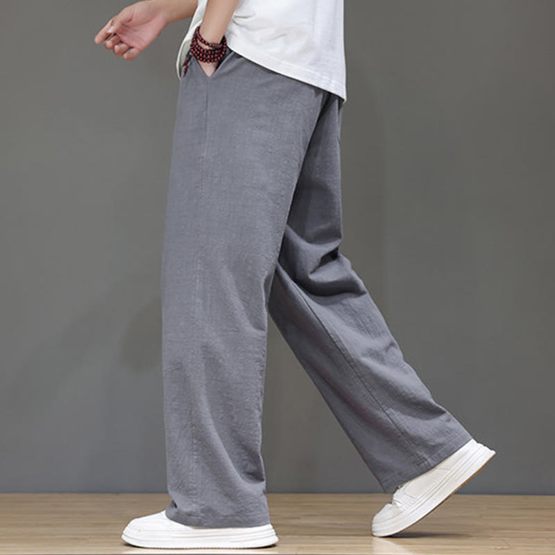 Buddha Stones Summer Men's Cotton Linen Straight Leg Pants With Pockets - image 23