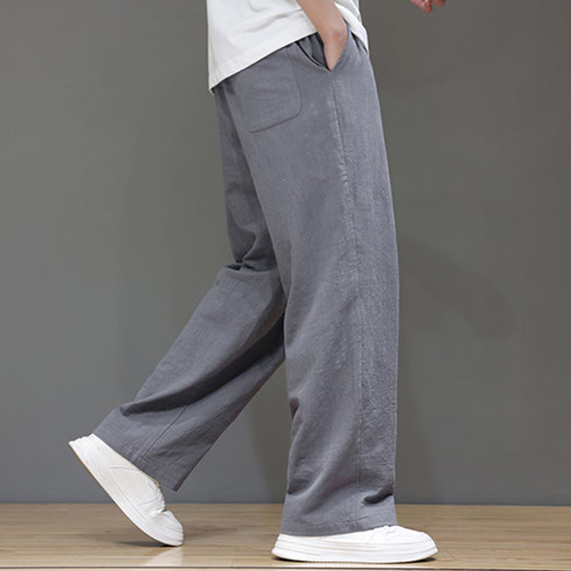 Buddha Stones Summer Men's Cotton Linen Straight Leg Pants With Pockets - image 21