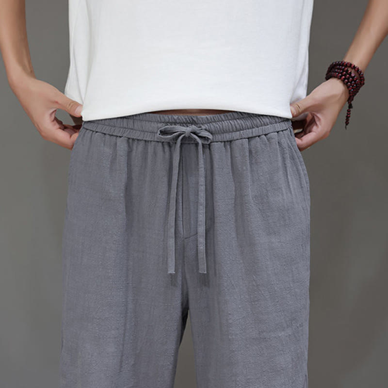 Buddha Stones Summer Men's Cotton Linen Straight Leg Pants With Pockets - image 26