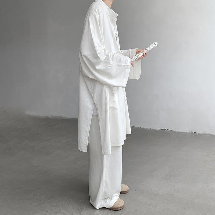 Buddha Stones 2Pcs Men's Long Sleeve Frog-Button Shirt Pants Meditation Zen Cotton Clothing Set - image 5