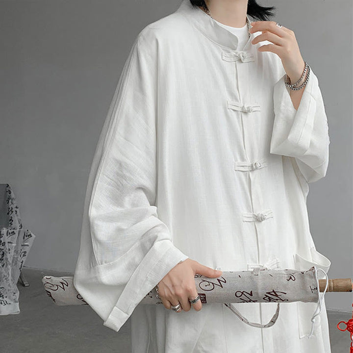 Buddha Stones 2Pcs Men's Long Sleeve Frog-Button Shirt Pants Meditation Zen Cotton Clothing Set - image 9