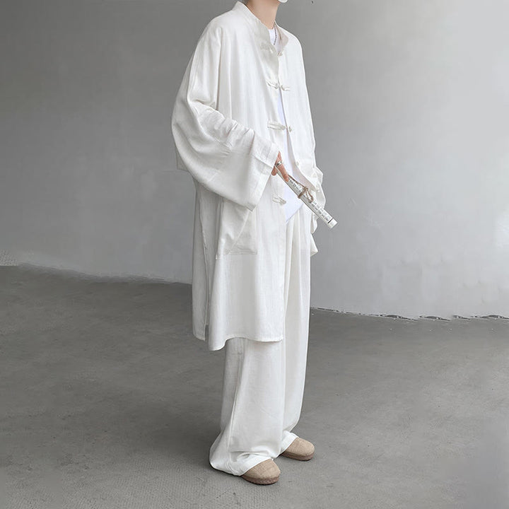 Buddha Stones 2Pcs Men's Long Sleeve Frog-Button Shirt Pants Meditation Zen Cotton Clothing Set - image 6