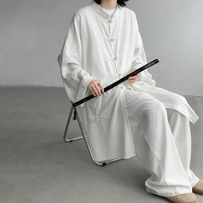 Buddha Stones 2Pcs Men's Long Sleeve Frog-Button Shirt Pants Meditation Zen Cotton Clothing Set - image 8