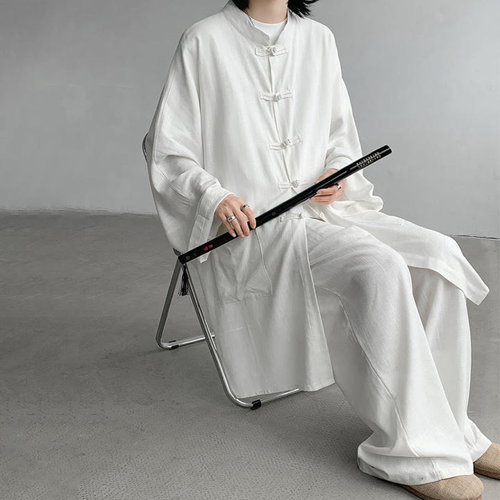 Buddha Stones 2Pcs Men's Long Sleeve Frog-Button Shirt Pants Meditation Zen Cotton Clothing Set - image 8