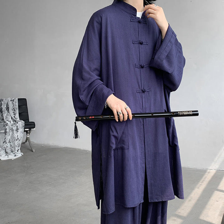 Buddha Stones 2Pcs Men's Long Sleeve Frog-Button Shirt Pants Meditation Zen Cotton Clothing Set - image 16