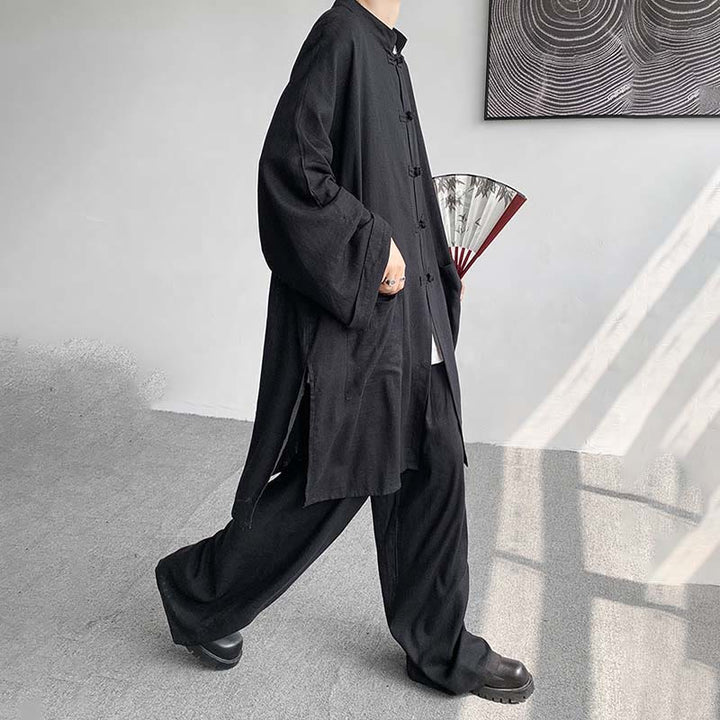 Buddha Stones 2Pcs Men's Long Sleeve Frog-Button Shirt Pants Meditation Zen Cotton Clothing Set - image 22