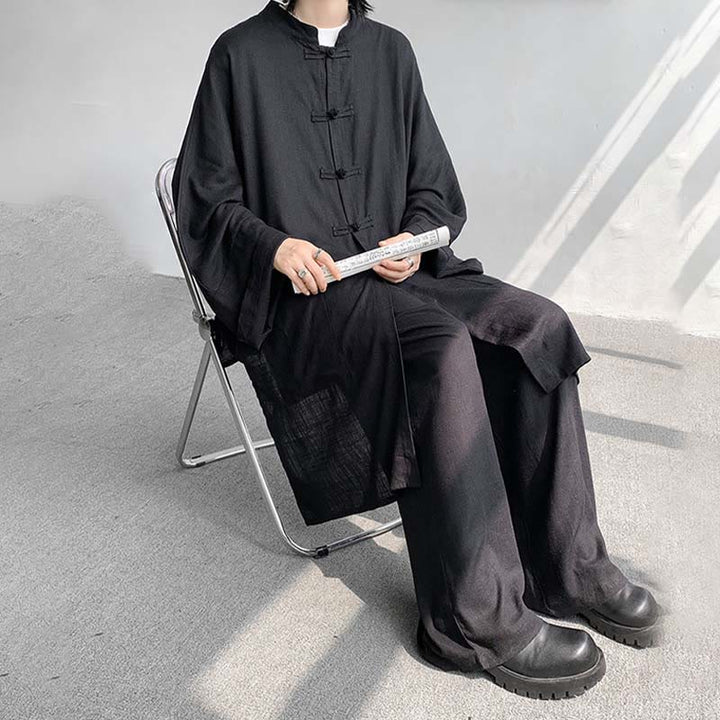 Buddha Stones 2Pcs Men's Long Sleeve Frog-Button Shirt Pants Meditation Zen Cotton Clothing Set - image 24