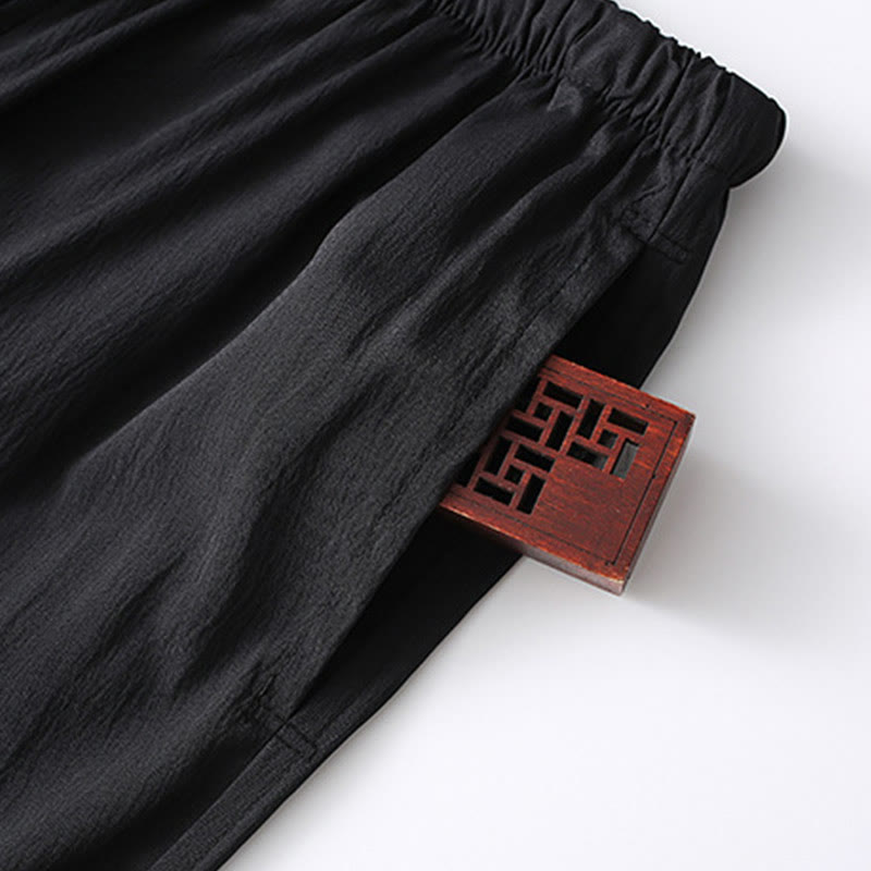 Buddha Stones 2Pcs Tang Suit Traditional Frog-Button Men's Long Sleeve Shirt Pants Clothing Set - image 12