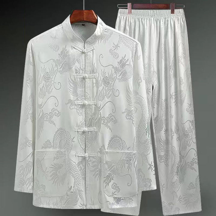 Buddha Stones 2Pcs Tang Suit Dragon Frog-Button Men's Long Sleeve Shirt Pants Clothing Set - White - US/UK/AU42，EU52 (3XL) - image 19