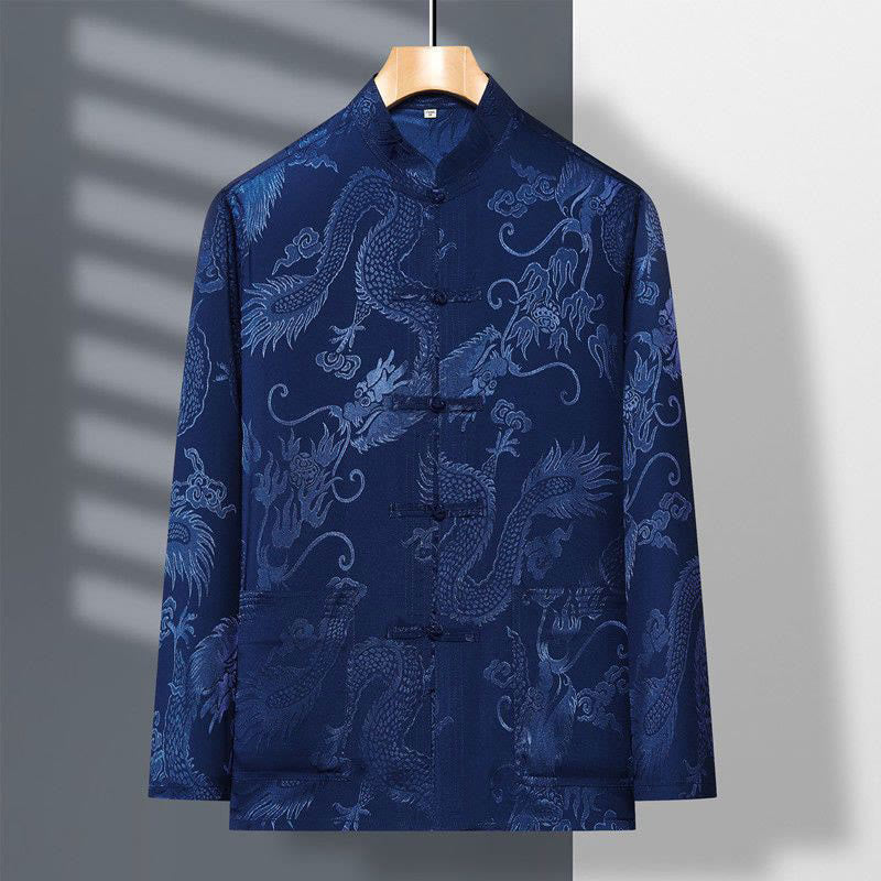Buddha Stones 2Pcs Tang Suit Dragon Frog-Button Men's Long Sleeve Shirt Pants Clothing Set - image 1