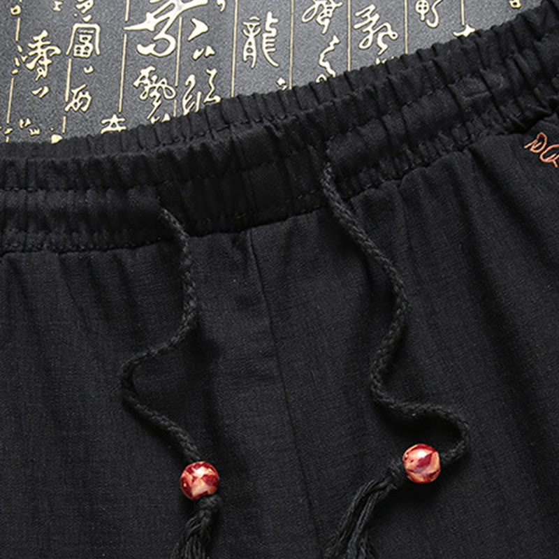 Buddha Stones 2Pcs Men's Tang Suit Koi Fish Pattern Frog-Button Long Sleeve Shirt Pants Set - image 2