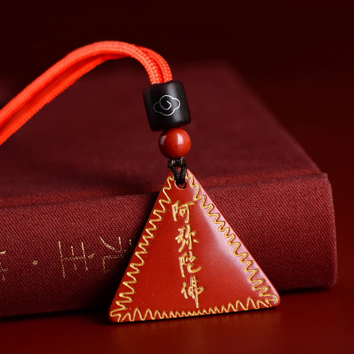 Buddha Stones Cinnabar Amitabha Calm Necklace Pendant - Orange-Red Cinnabar Gilded - Red Rope - image 3