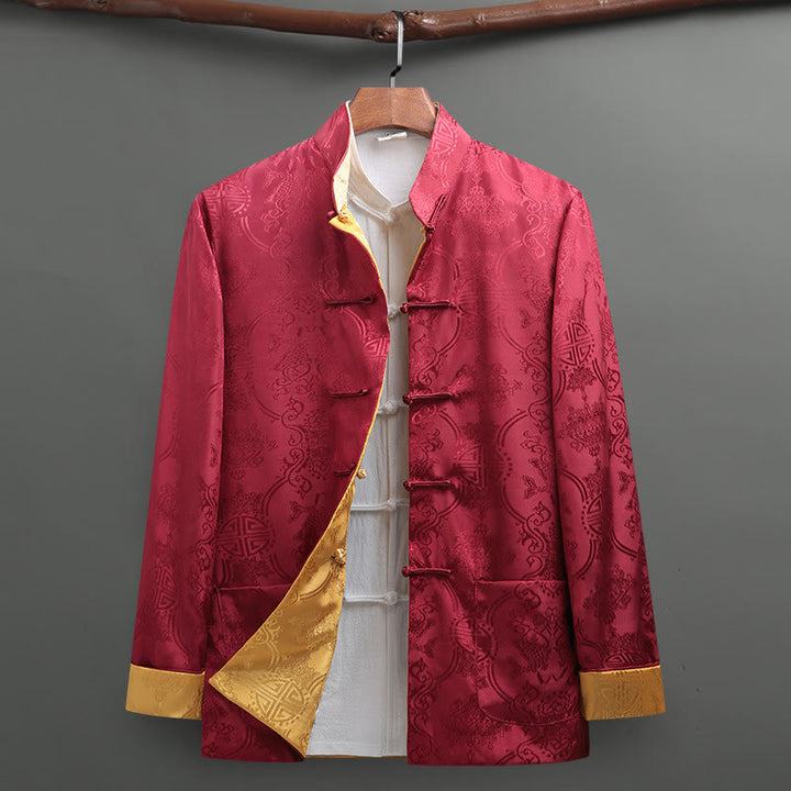 Buddha Stones Men's Frog-Button Tang Suit Koi Fish Pattern Long Sleeve Jacket Shirt With Pockets - Crimson - US/UK/AU42，EU52 (3XL) - image 10