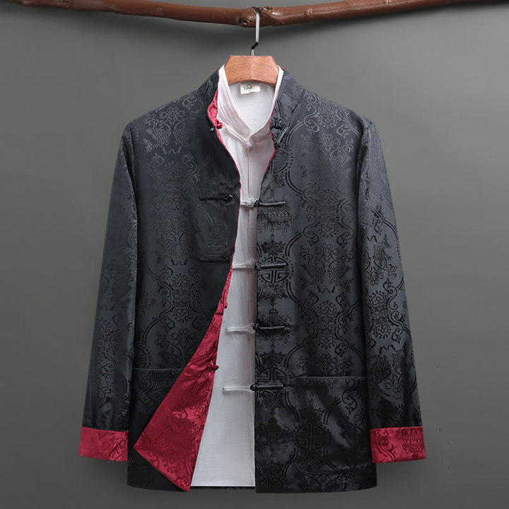 Buddha Stones Men's Frog-Button Tang Suit Koi Fish Pattern Long Sleeve Shirt With Pockets - DarkGray - US/UK/AU42，EU52 (3XL) - image 12