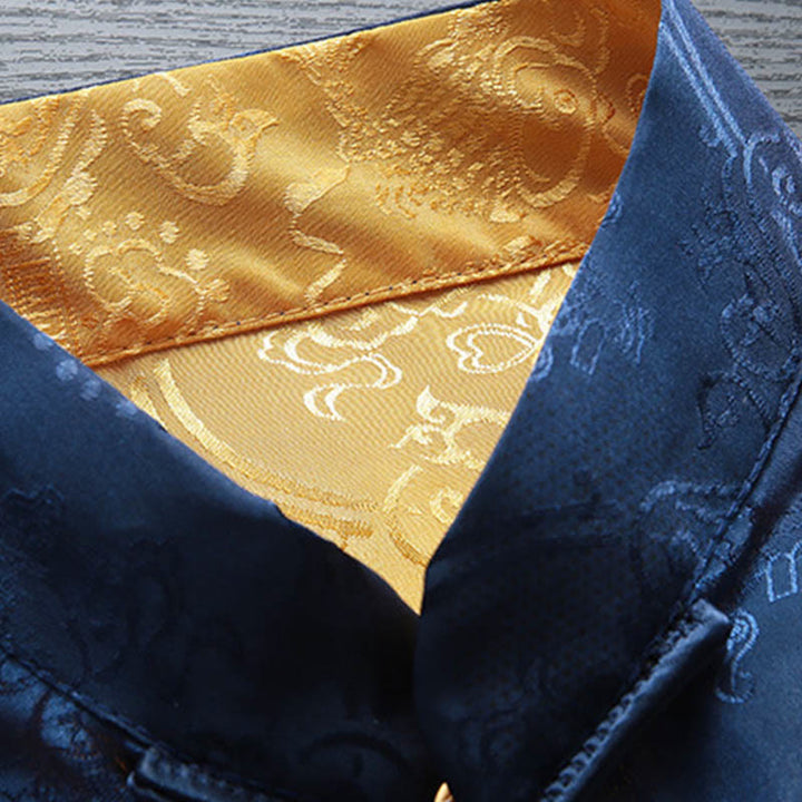 Buddha Stones Men's Frog-Button Tang Suit Koi Fish Pattern Long Sleeve Jacket Shirt With Pockets - image 4