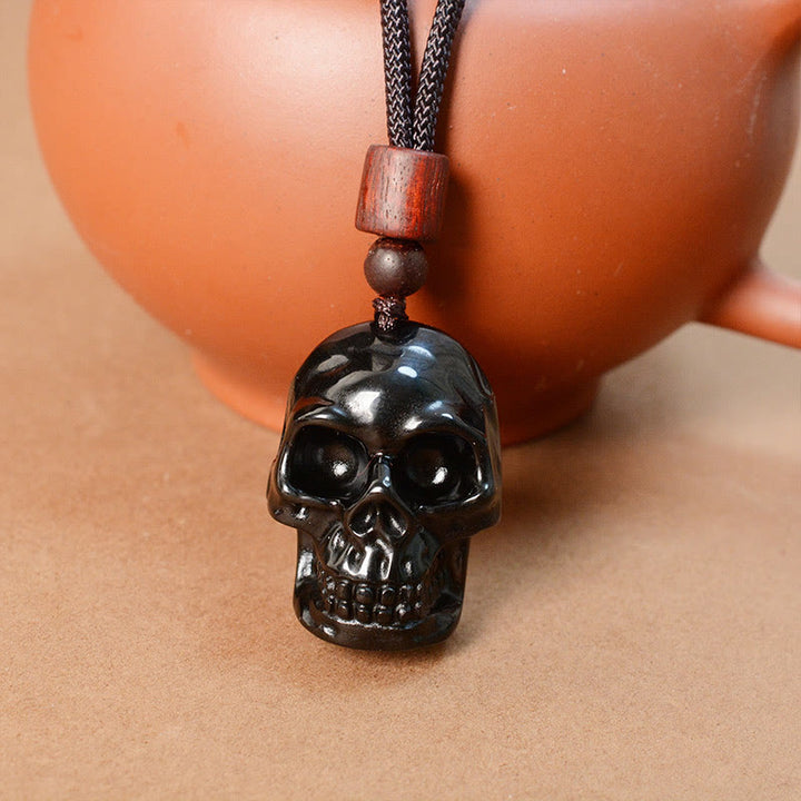 Buddha Stones Black Obsidian String Skeleton Fulfilment Necklace Pendant - image 14
