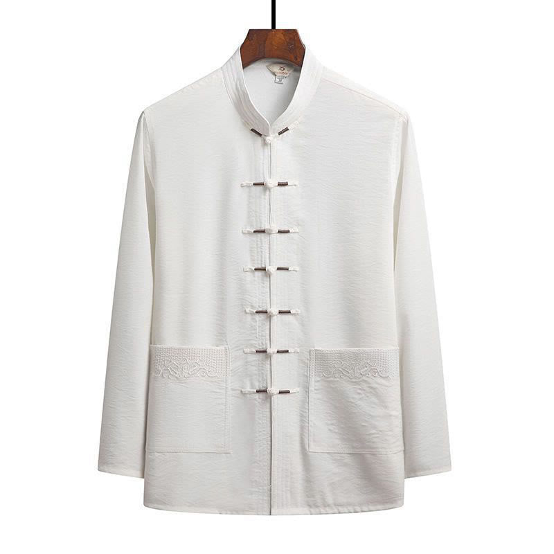 Buddha Stones 2Pcs Plain Tang Suit Men's Frog-Button Long Sleeve Shirt Pants Set - White - Shirt - US/UK/AU42，EU52 (4XL) - image 13