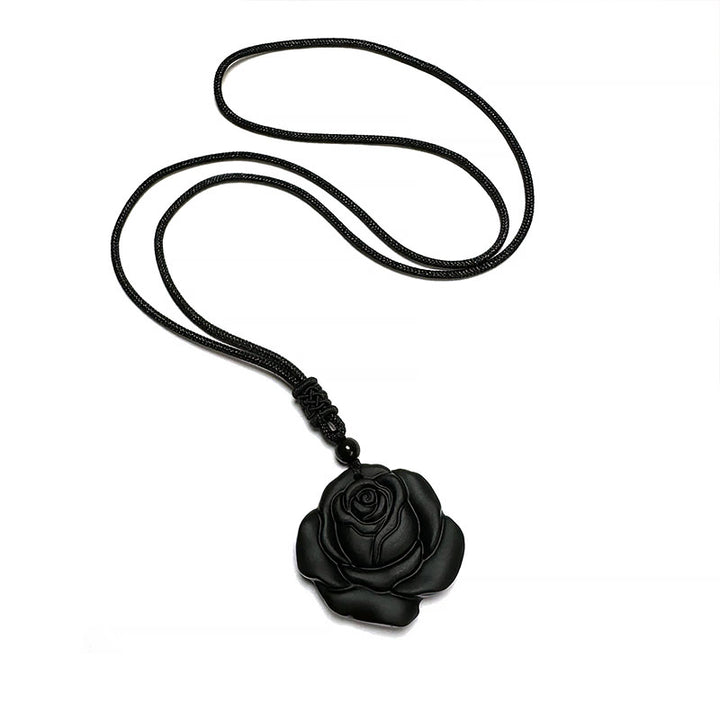 Buddha Stones Black Obsidian String Black Rose Purification Necklace Pendant - image 16