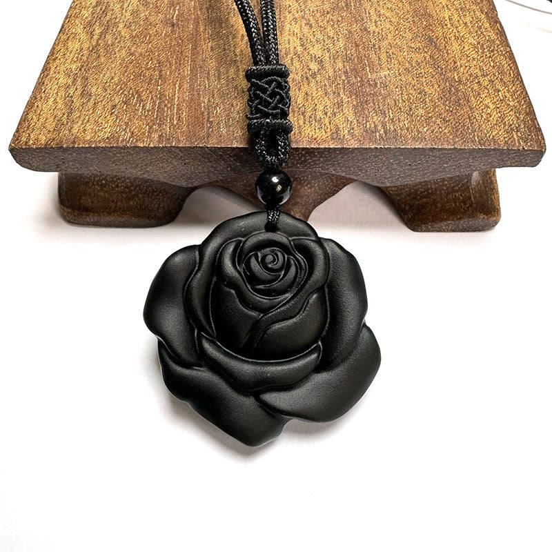 Buddha Stones Black Obsidian String Black Rose Purification Necklace Pendant - image 12
