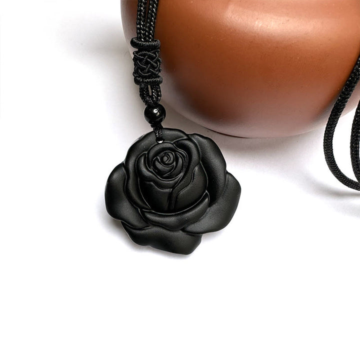Buddha Stones Black Obsidian String Black Rose Purification Necklace Pendant - image 14