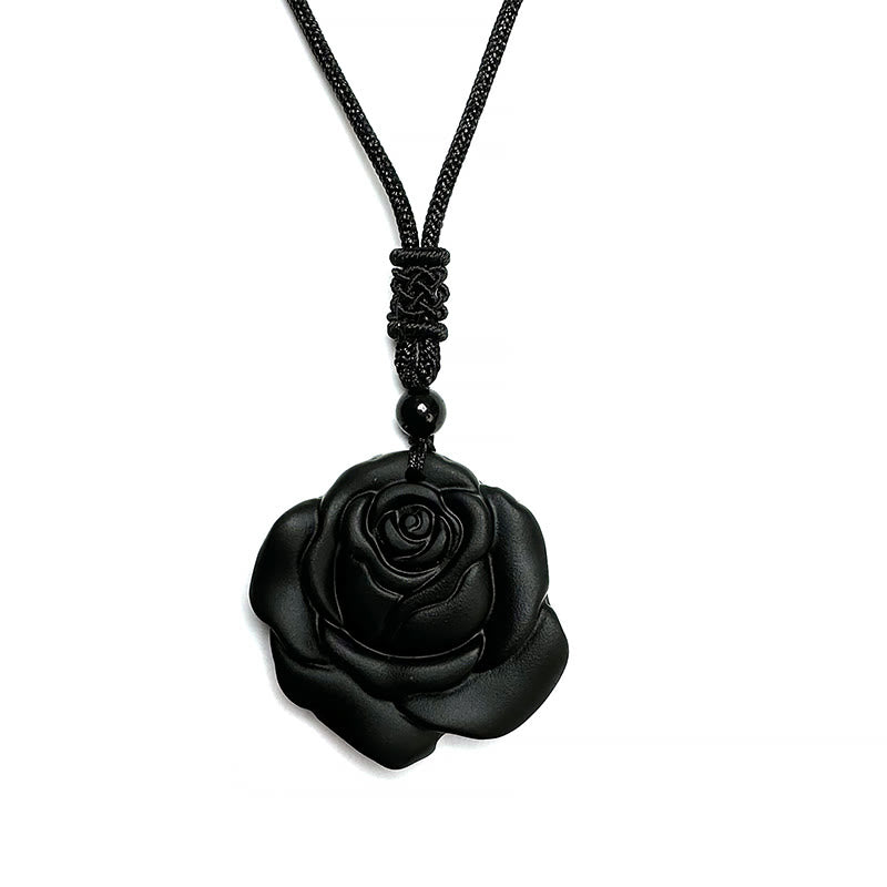 Buddha Stones Black Obsidian String Black Rose Purification Necklace Pendant - image 17