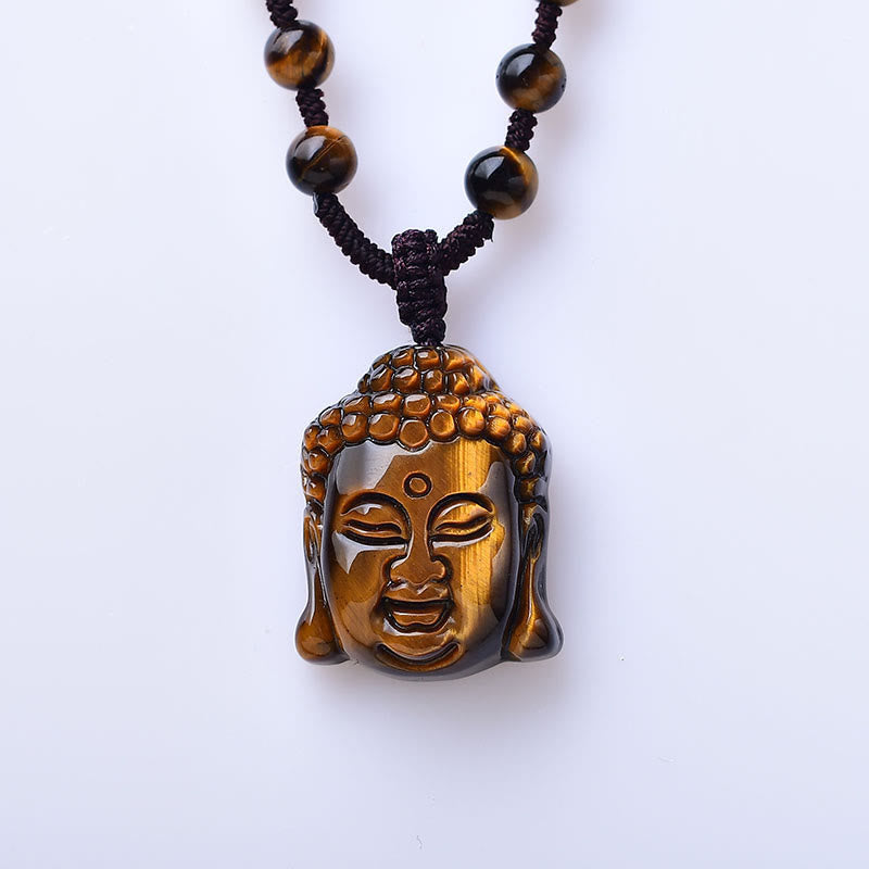 Buddha Stones Tiger Eye String Buddha Head Courage Necklace Pendant - image 19