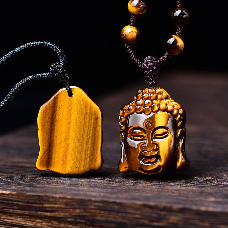 Buddha Stones Tiger Eye String Buddha Head Courage Necklace Pendant - image 18