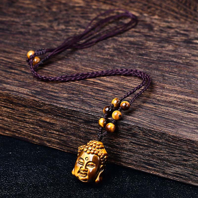 Buddha Stones Tiger Eye String Buddha Head Courage Necklace Pendant - image 17