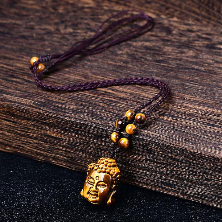 Buddha Stones Tiger Eye String Buddha Head Courage Necklace Pendant - image 17