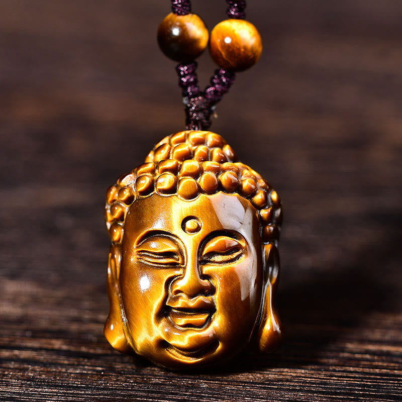 Buddha Stones Tiger Eye String Buddha Head Courage Necklace Pendant - image 16