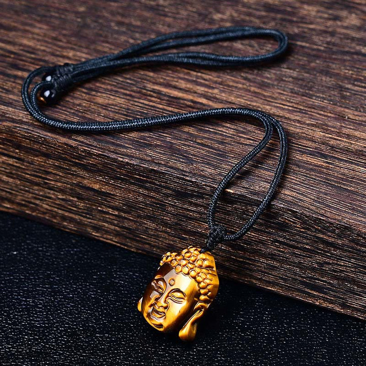 Buddha Stones Tiger Eye String Buddha Head Courage Necklace Pendant - image 6